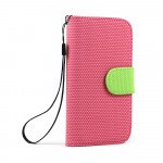 Wholesale Samsung Galaxy S4 Anti-Slip Flip Leather Wallet Case with Stand (Hot Pink-Green)